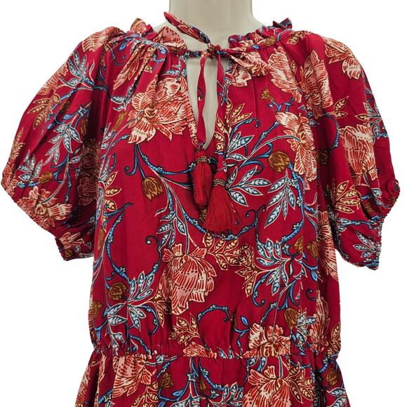 Band of the Free Womans size L Connie Garnet Floral Mini Dress Tassel Tie NEW - Picture 2 of 8